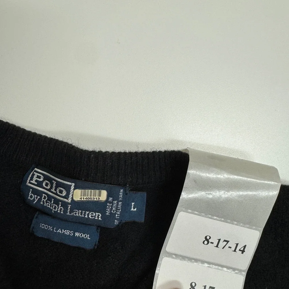 Polo Ralph Lauren Sweater Womens Large Black Lambs Wool V Neck Red Pony Logo - Picture 3 of 6